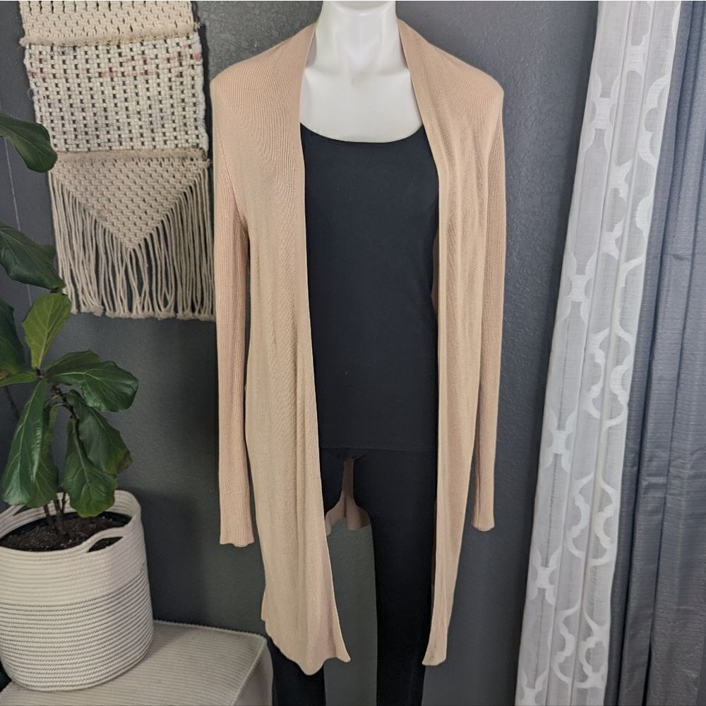 EILEEN FISHER Women's Ribbed Knit Tencel Open Long Cardigan Sweater Tan S - Picture 2 of 10